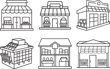 Set of supermarket outline vector illustration line art