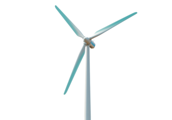 Wind turbine isolated on transparent background, renewable energy source for sustainable power generation PNG