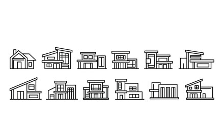 Set of hand drawn architectural building sketches modern houses facades architectural design elements vector