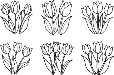 tulips outline vector illustration line art
