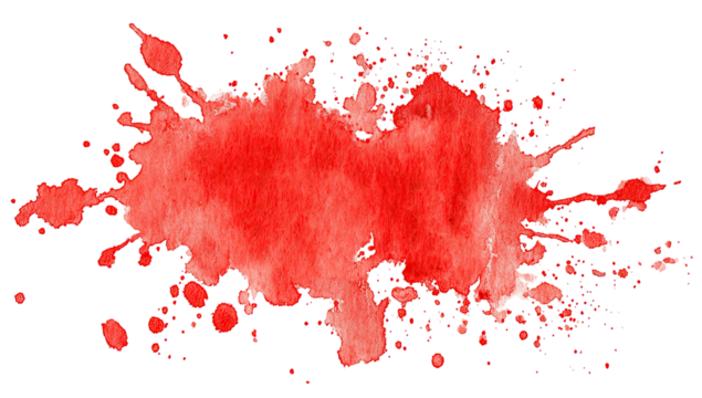 A vivid crimson watercolor splatter against a stark, black background, conveying a sense of raw energy