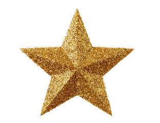 Obraz premium A five-pointed star, rendered in shimmering gold glitter, floats against a stark, solid black backdrop