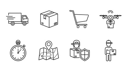 Delivery and logistics icons set express shipping package tracking and courier services vector
