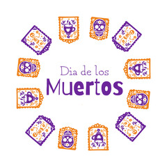 Papel picado wreath with Dia de los Muertos text