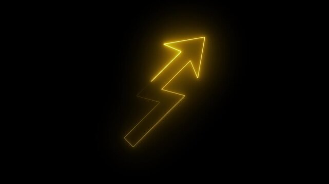 Glowing yellow lightning bolt arrow ascending on black background abstract energy concept upward rising