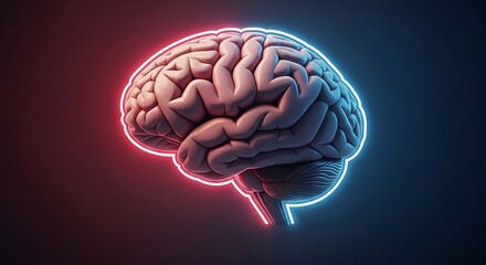Glowing Human Brain with Neon Lights.