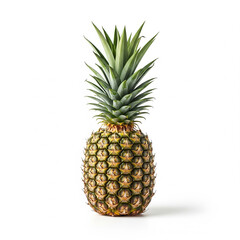 Fresh Pineapple with Green Leaves on White Background