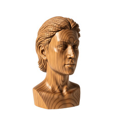 Obraz premium Wooden sculpture of a persons head and shoulders on a black background