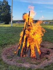 A burning fire prepared for a holiday, festivities