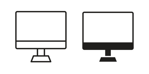 Monitor icon flat black and white logo