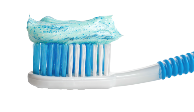 Close-up of a toothbrush with toothpaste, showcasing dental hygiene and oral care - Powered by Adobe