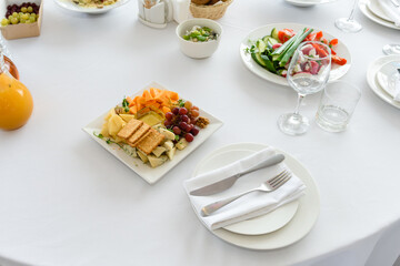 Food on the festive table. Cold appetizers for the banquet.