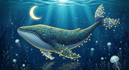 Whales Dream - A Gentle Giant Under the Moonlit Sea.