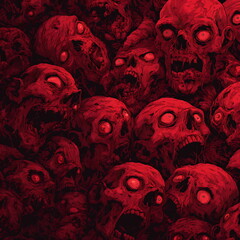 Zombie Horde in Red Aesthetic Horror Concept