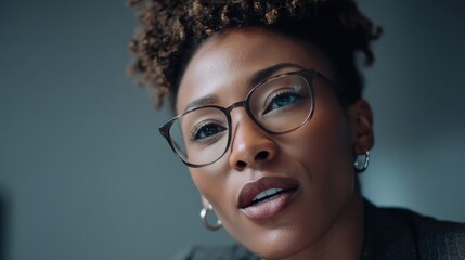 A professional giving a speech, a scene of inclusive leadership coaching, a portrait of a strong and caring professional.