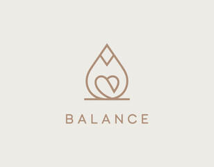 The Balance logo art features a heart within a drop shape, symbolizing love, harmony, and wellness, presented with a minimalist design that evokes emotional connection and stability.