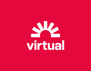 A modern logo design for virtual branding featuring a stylized sun rising, symbolizing new beginnings and innovative solutions for a digital era. Ideal for tech companies.