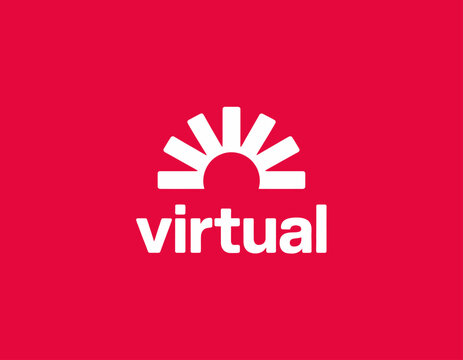 A modern logo design for virtual branding featuring a stylized sun rising, symbolizing new beginnings and innovative solutions for a digital era. Ideal for tech companies. - Powered by Adobe