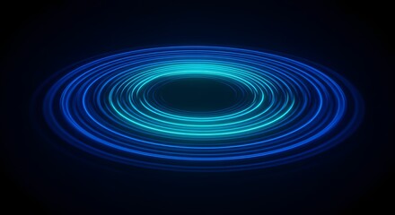 Abstract blue and cyan glowing concentric rings creating a futuristic light effect on a dark background.