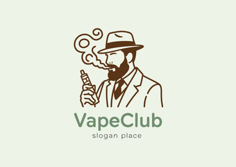 This logo features a stylish gentleman with vapor, representing a sophisticated vape culture, beautifully tying vintage aesthetics with modern vaping trends in a creative manner.