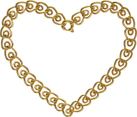 Gold Chain Heart – Jewelry Made of Heart-Shaped Links. Symbol of Love and Elegance. 3D isolated illustration