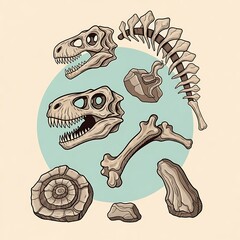 Dinosaur Fossil Remains - Prehistoric Paleontology and Ancient History Illustration.