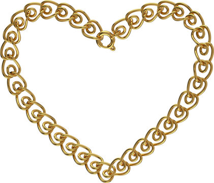 Gold Chain Heart &ndash; Jewelry Made of Heart-Shaped Links. Symbol of Love and Elegance. 3D isolated illustration