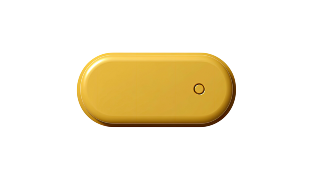 A golden-yellow oval shape with a circular inset, placed against a stark black background