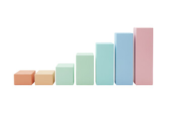 Pastel wooden blocks isolated on white, colorful toy building blocks in a row for kids learning and...