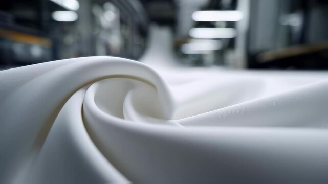 Close view of polyester noisereducing drape being drawn surrounding environment softly out of focus to highlight fabric density and sound absorption.