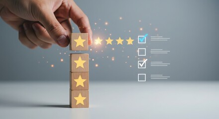 Customer satisfaction rating using star blocks and checklist