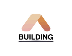 A sleek logo design representing a stylized building in modern shapes, indicating construction, architecture, and design excellence to appeal to real estate and architecture firms.