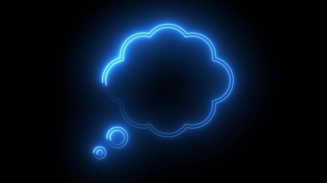Glowing blue neon thought bubble and speech bubble animation on black background abstract concept communication ideas inspiration creative thinking