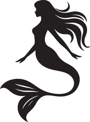 Silhouette of a beautiful mermaid with flowing hair.
