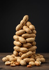 Peanuts and Shelled Nut Clusters Piled on Dark Background