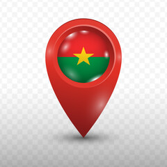 Location Flag of Burkina Faso with red color and transparent background, Vector Illustration.