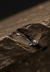 Close Up of Dark Brown and Black Rock with Wet Surface and Textured Details