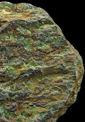 Close-up of Rusty Green and Brown Metal Rock Surface with Textured Pattern