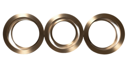 Three Metal Rings in a Row on White Background.