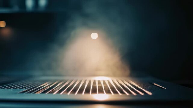 Medium shot showcasing ecofriendly oven vent gently releasing minimal steam crisp focus on vent design soft blurred surroundings underscore green technology.