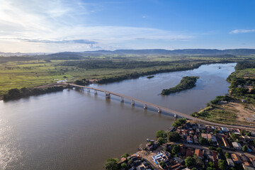 Beautiful view of the city of São Félix do Xingu skyline and the Xingu River in the Amazon rainforest. Concepts of climate, environment, ecology, conservation, climate change, global warming.
