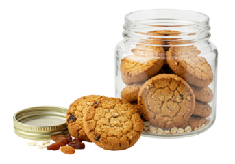 Isolated oat cookies in glass jar appetizing treat sweet dessert delicious snack yummy bake