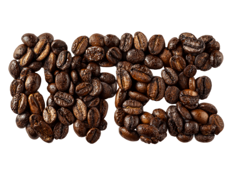 Arrangement of roasted coffee beans forming the word me isolated on transparent background