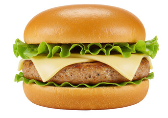 Isolated Cheeseburger on a Bun with Lettuce, Cheese, and Beef Patty on Food Photography