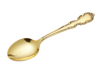 Isolated antique ornate gold teaspoon on a light backdrop, food utensil, silverware