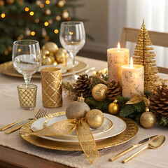 beautiful table setting with christmas decorations