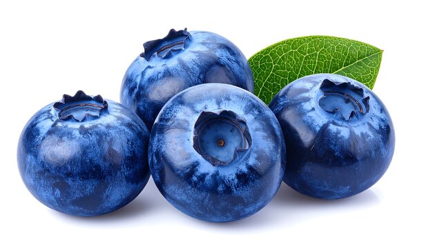 Close-up of fresh blueberries isolated on white background, healthy food concept