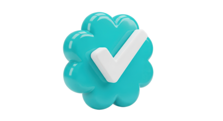Turquoise Verification Badge with White Checkmark Symbolizing Authenticity and Trust.