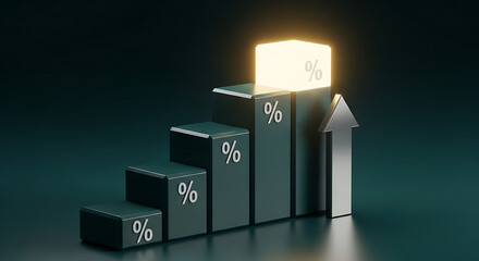 Percentage Growth Dark teal bar chart with percent symbols showing an increasing trend
