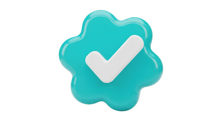 3D Rendered Checkmark Icon in a Wavy Turquoise Blob.